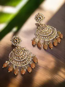 Jazz and Sizzle Gold-Toned Kundan Studded Crescent Shaped Chandbalis