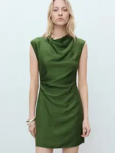 MANGO Textured Cowl Neck Draped Mini Dress