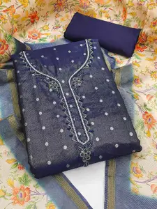 Peachmode Polka Dots Woven Design Beads And Stones Unstitched Dress Material