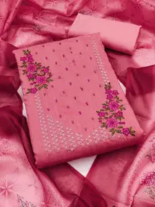 Peachmode Floral Embroidered Thread Work Unstitched Dress Material