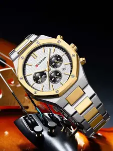 Curren Men Brass Textured Dial & Reset Time Analogue Watch CR-8440-TT-W