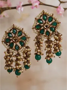 Jazz and Sizzle Gold-Plated Artificial Stones And Beads Spiked Drop Earrings