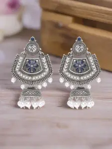 Jazz and Sizzle Silver-Plated Oxidised Dome Shaped Jhumkas