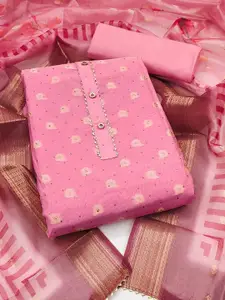 Peachmode Floral Woven Design Beads and Stones Banarasi Silk Unstitched Dress Material