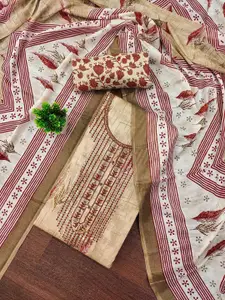 KALINI Floral Printed Sequinned Unstitched Dress Material