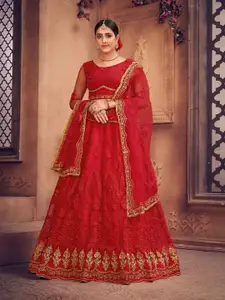 KALINI Embroidered Thread Work Semi-Stitched Lehenga & Unstitched Blouse With Dupatta