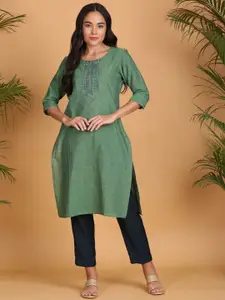Anouk Round Neck Straight Cotton Kurta