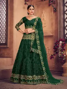 KALINI Embroidered Thread Work Semi-Stitched Lehenga & Unstitched Blouse With Dupatta