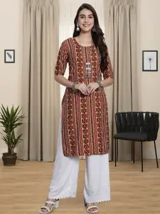 Anouk Rustic Geometric Printed Round Neck Straight Kurta
