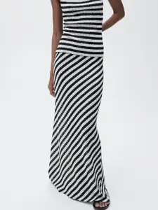 MANGO Striped Knitted Maxi Skirt