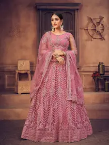 KALINI Embroidered Thread Work Semi-Stitched Lehenga & Unstitched Blouse With Dupatta