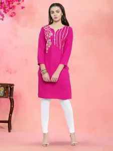 Anouk Rustic Floral Embroidered Notch Neck Straight Kurta