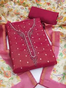 Peachmode Polka Dots Woven Design Beads and Stones Unstitched Dress Material