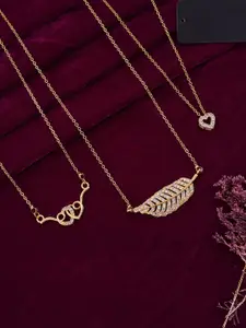 Anouk Set Of 3 Gold-Plated American Diamond Studded Necklace