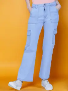 DressBerry Women High-Rise Light Fade Stretchable Cargo Styles Jeans