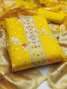 Peachmode Floral Embroidered Thread Work Unstitched Dress Material