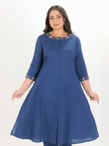 Aramya Round Neck Thread Work Pure Cotton A-Line Kurta