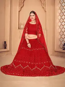 KALINI Embroidered Thread Work Semi-Stitched Lehenga & Unstitched Blouse With Dupatta