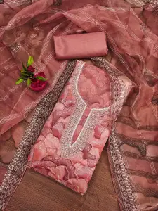 KALINI Floral Printed Sequinned Organza Unstitched Dress Material