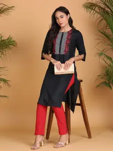Anouk Floral Yoke Design Round Neck Straight Kurta