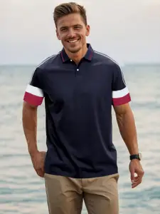 Leotude Cotton Colourblocked Short Sleeves Polo Collar Regular Fit T-Shirt