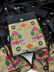 Peachmode Floral Woven Design Beads and Stones Banarasi Silk Unstitched Dress Material