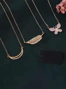 Anouk Set Of 3 Gold-Plated Artificial Stones Studded Necklace