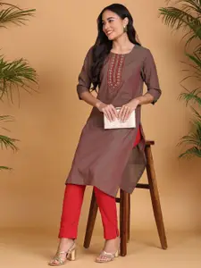 Anouk Round Neck Straight Cotton Kurta