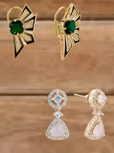ATIBELLE Set Of 2 Gold-Plated Cubic Zirconia Studded Geometric Shaped Studs