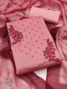 Peachmode Floral Embroidered Thread Work Unstitched Dress Material