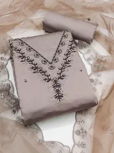 Peachmode Floral Embroidered Thread Work Unstitched Dress Material