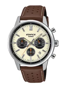 CASIO Edifice Men Round Dial & Leather Cuff Straps Analogue Chronograph Watch ED657