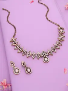 DIVASTRI Gold-Plated American Diamond Studded Choker Necklace Set with Stud Earrings