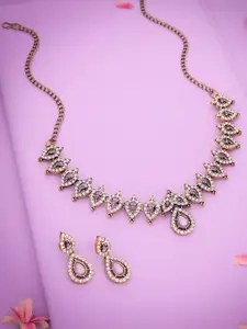 DIVASTRI Gold-Plated American Diamond Studded Choker Necklace Set with Stud Earrings