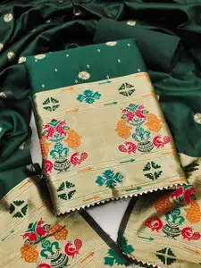 Peachmode Women Floral Woven With Swarovski Work Unstitched Dress Material