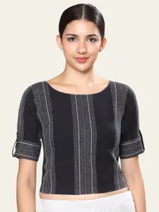 Studio Shringaar Printed Cotton Boat Neck Saree Blouse