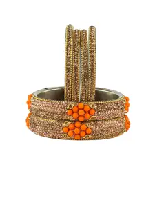 RIJOLI Set Of 6 Gold-Plated Stone Studded & Beaded Metal Bangles