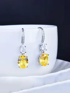 Jewels Galaxy Silver-Plated American Diamond Studded Square Shaped Drop Earrings