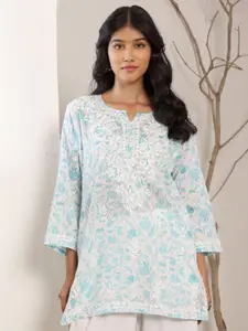 Chowkhat Floral Printed Chikankari Pure Cotton Handloom Chikankari Kurti