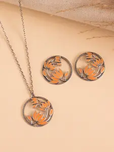Voylla Madhubani Madhubloom Oxidised Enamel Pendant Set