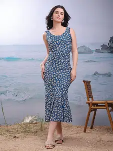 PURVAJA Women Floral Print Fit & Flare Midi Dress