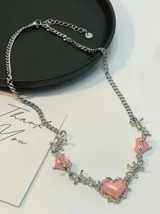 FIMBUL Stone Studded Heart Shaped and Barbed Wire Accents Necklace