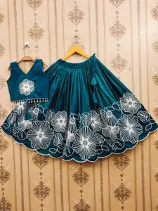 BAESD Girls Floral Embroidered Thread Work Art Silk Ready To Wear Lehenga & Blouse