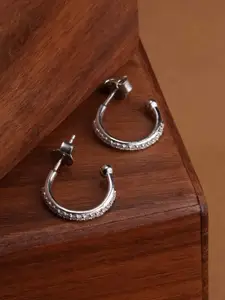 PALMONAS 92.5 Sterling Silver Pave Cubic Zirconia Contemporary Half Hoop Earrings