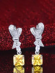 Jewels Galaxy Silver-Plated American Diamond Studded Square Shaped Drop Earrings