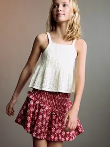 Mango Kids Girls Ethnic Printed Smocked Mini Flared Skirt