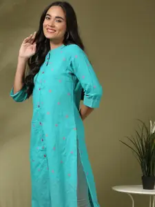 Anouk Geometric Woven Design Mandarin Collar Straight Cotton Kurta