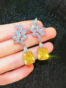 Jewels Galaxy Silver-Plated American Diamond Studded Square Shaped Drop Earrings