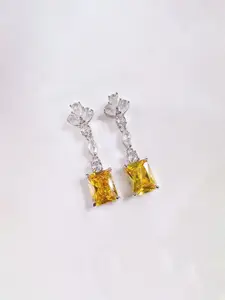 Jewels Galaxy Silver-Plated American Diamond Studded Square Shaped Drop Earrings