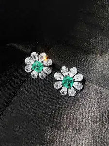 Jewels Galaxy Silver-Plated American Diamond Studded Floral Shaped Studs